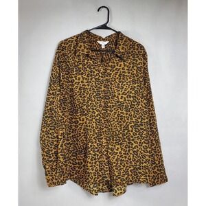 TIME AND TRU Leopard Print Button Down Shirt Womens XXL 20 Long Sleeve